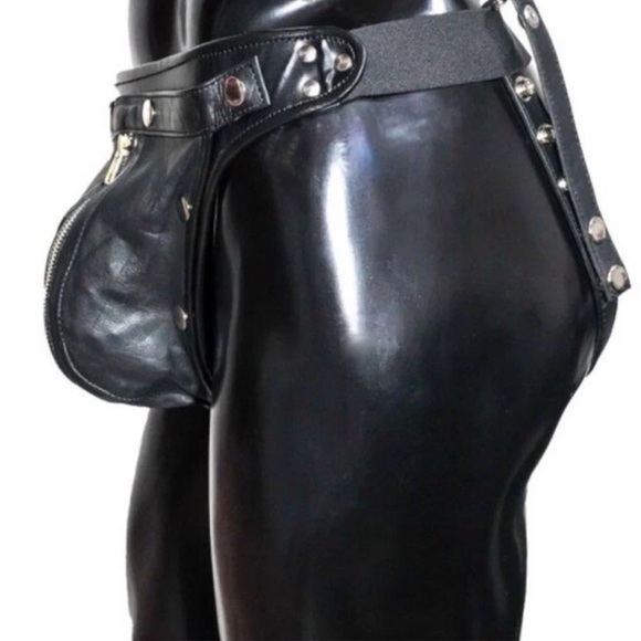 Black Leather Men's Belt Bag